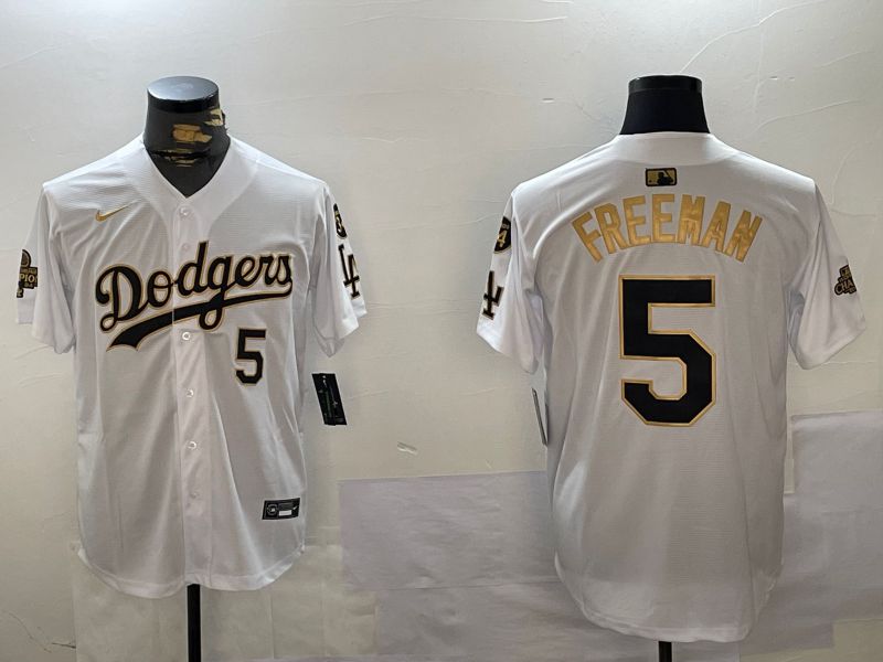 Men Los Angeles Dodgers #5 Freeman White Gold Game 2024 Nike MLB Jersey style 1202